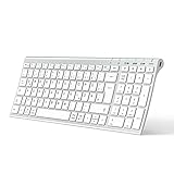 iClever Bluetooth Tastatur, BK10 Kabellos Tastatur mit 3 Bluetooth Kanälen, Ultraslim wiederaufladbare QWERTZ Deutsche Keyboard, Funk Tastatur für Windows PC/Linux/Chrome/Mac, Weiß