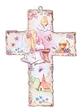 TAUFKREUZ FÜR MÄDCHEN – Kinder-Wandkreuz aus Holz mit BETENDEM MÄDEL & SCHUTZENGEL – ca. 15 x 10,5 cm – Mit Gebetsbüchlein – CHRISTLICHES GESCHENK ZUR TAUFE – MaMeMi Italien