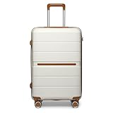 British Traveller Reisekoffer Groß Koffer Trolleys Groß Hartschalenkoffer 100% PP Handgepäck Koffer mit 8 Spinnerräder Rollkoffer 76 * 49.2 * 31cm Suitcase TSA-Schloss Beige