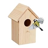 Relaxdays Nistkasten für Kohlmeise & Gartenrotschwanz, aufklappbar, naturbelassenes Holz, Vogelhaus zum Aufhängen, Natur, 1 Stück