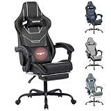 WOTSTA Gaming Stuhl Ergonomisch Gaming Chair Bürostuhl mit Fußstütze Racing Computerstuhl Höhenverstellbar Gepolstert Computerstuhl Lendenwirbelstütze Schwarz