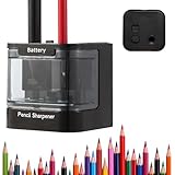 Elektrischer Spitzer, Doppelloch Automatischer Anspitzer für 6-8mm und 9-12mm, Batterie-/USB-betrieben, für Bleistifte, Buntstifte und Wachsmalstifte (Schwarz)