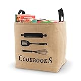 Made Easy Kit Kochbuch-Organizer und Aufbewahrungskorb aus Sackleinen – stabile, dicke, weiche Griffe für einfache Verwendung – Rezeptbücher, Lesematerialkorb, Taschenhalter für Tischplatte, Regal,