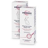 sanosan Schwangerschaftscreme klinisch getestet - Beugt Dehnungsstreifen & Schwangerschaftsstreifen vor - Schwangerschafts Pflegecreme ohne Paraffinöl, Farbstoffe, Silikone & Parabene (2x 200 ml)