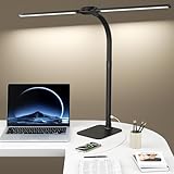 Kary Led Schreibtischlampe Dimmbar mit fuß, 24W Ultra Hell Doppelkopf tischlampe für Büro, Arbeit, Design,Lesen, Augenpflege Lampe mit Fernbedienung und USB-Ladeanschluss, Schwarz