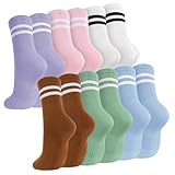 Damen-Sportsocken – 6 Paar Damen-Socken aus atmungsaktiver Baumwolle, athletische Knöchelsocken für Fitnessstudio, Laufen, Workouts, Weiß, Rosa, Blau, Lila, Grün, Braun, Einheitsgröße