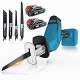 Elektrische Reciprosäge mit 4 Sägeblättern, 2x 3.0Ah Akku, Variabler Drehzahl von 0-3000 RPM, für Metall, Holz, PVC-Rohr und Baumschnitt