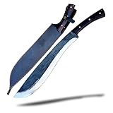 RAW Jungle Machete – 40,6 cm lange Klinge, handgeschmiedete robuste Machete, voller Tang, 5160 Blattfederstahlklinge, gehärtet und geschärft, Griff aus Palisander, inklusive Lederscheide