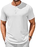 COOFANDY Herren Sommer T Shirt Mit Knopfleiste Henley Tshirt Kurzarm Baumwolle Leicht Dünner Grandad Weiß M