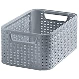 CURVER Aufbewahrungsbox Style S 28,5 x 19,5 x 13 cm Kunststoff Korb Rattan Optik mit Griffen hellgrau