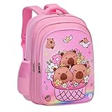 JIABAOZ Capybara Rucksack Kinder, Capybara Schulrucksack Groß und Wasserdicht, Stylisch und Kawaii für Schule, Alltag und Ausflüge (Pink)