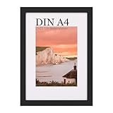 UHOUSEST Bilderrahmen A4 (21x29,7 cm)， Schwarz Holz-din a4 Rahmen, ideal bruchsicherem Plexi-Glas, Groß Modern Rahmen Echtholz Bilderrahmen, für von Kinderzeichnungen/Kunstwerken/Ausstellung