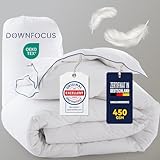 DOWNFOCUS Komfort Bettdecke 135x200 cm, 100% Bauwolle Bettdecke mit Daunen und Federn Füllung, Oeko-Tex, RDS Zertifiziert für Tierwohl Ganzjahres Daunendecke Federbettdecke (135x200 cm, Weiß)