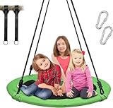 Trekassy 300kg XXL Nestschaukel Outdoor 100cm Tellerschaukel, 3 Meter 2 Schaukel Gurte, 900D Oxford wasserfeste Kinderschaukel Garten mit Stahlrahmen, verstellbaren Seilen, Ideal für Kinder (Grün)