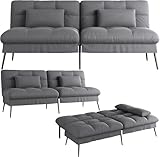 COMHOMA Schlafsofa mit Schlaffunktion – Futonbezug ausklappbar – Ecksofa – Gästesofa 3-Sitzer – mit Verstellbarer Rückenlehne aus grauem Stoff