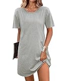 Leversic Nachthemd Damen Kurz Schlafshirt Kurzarm Nachtkleid aus Baumwolle Sommer Nightgown Sleepshirt mit 2 Tasche S-XXL, 1170-Grau, S