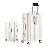 yuweijie Multifunktions Koffer mittelgroß Alu-Rahmen Hartschale Trolley Reisekoffer Handgepäck Zwillingsrollen ZahlenSchloss(Weiß, 68cm,75L)