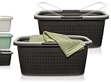 Hausfelder Wäschewanne 58x37x25cm mit Henkel – Wäschewannen 2er Set - Stabil & Wetterfest - Wäschekörbe mit Henkeln & Griffmulden 35 l (Anthrazit-Schwarz, 2 Wannen)