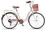 Kcolic Citybikes Für Erwachsene, Klassisches Beachcruiser Fahrrad Stahlrahmen, Step Over Oder Step Through Rahmenoption, 24 Zoll, 21 Gang Fahrrad A,24in