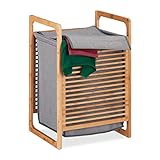 Relaxdays Wäschekorb Bambus, eckig Wäschesammler mit Deckel, für Schmutzwäsche im Bad, HBT: 60 x 40 x 35 cm, natur/grau
