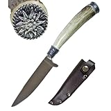 Funk Hirschhorn Trachtenmesser mit Zierkappe - Edelweiß - Rostfrei - Naturprodukt vereint mit Stahl - für Trachtenliebhaber