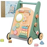MERKAN Kinderläufer, Holzläufer für Kinder, 3 in 1, Werkstatt Kinderpöcher mit Accessoires, Reiter, Sortierer, Walking Lernwagen, Pastell Farben