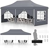 RELAX4LIFE 3x6 m Pavillon, 18 m² Faltpavillon mit 6 Abnehmbaren Seitenwänden, Höhenverstellbares Partyzelt, Gartenpavillon Wasserabweisend UV-Schutz 50+, Festzelt für Garten Party Hochzeit (Grau)