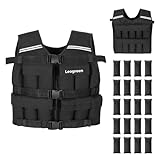 Leogreen Gewichtsweste 10kg/20kg, Verstellbare Trainingsweste mit 20 Herausnehmbare Gewichtspackungen, Reflektierenden Streifen, Weight Vest Damen & Herren für Laufen, Krafttraining (Schwarz, 20kg)