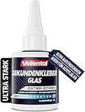 Sekundenkleber Glas extra stark - Glaskleber transparent wasserfest, hitzebeständig & mit Nadel Verschluss gegen Austrocknung - Glas Kleber zum Verkleben von Glas & Acrylglas aller Art