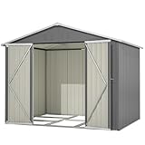 Jaxilyn Metall Gerätehaus 192x240x191cm Gerätehaus mit Pultdach,Gartenhaus Geräteschuppen Garten Schuppen Inkl. Metallfundament (ohne Boden), Geräteschrank für Garten,Grau