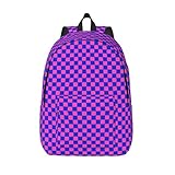 Reise-Laptop-Rucksack – karierter blau-rosa Y2K Retro-Computer-Leinen-Rucksack mit verstellbaren Trägern, Schwarz, Small