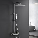 Görbach Regendusche Duschset mit Duscharmatur Komplettset-Edelstah Duschsystem mit Thermostat,Überkopfbrause,Handbrause,Duschstange Chrom (3525CP)