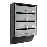Rottner Depot 4 Briefkastenanlage Silber Schwarz Stahlblech Namensschildhalter Zylinderschloss je 2 Schlüssel HxBxT 600x385x140 mm für 4 Parteien Befestigungsmaterial