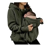 Generisch Umstandsjacke mit Babyeinsatz Warm Teddy Fleecejacke Umstands Baumwolljacke Winter Umstandsmode 2 in 1 Tragejacke mit Taschen Winterjacke Flauschig Teddyfleece Plüschjacke (XXL)
