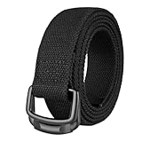 RUHTEUO Plus Größe 100-190cm Big & Tall Herren Doppel Ring Schnalle Baumwolle Canvas Stoff Gürtel Web Schwarz Taille Jeans(150cm for W48-51,Black 26)