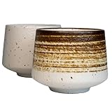 shizuro Tassen Set japanisch - 2 Stück a 190 ml - hochwertige Keramiktasse für Kaffee, Cappuccino und Tee - nachhaltige asiatische vintage Teetasse - Retro modernes Design (Braun Weiß)