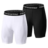 Towintec Kompressionsshorts für Herren, Spandex, Sportunterwäsche, athletisches Workout, Performance, Baselayer, Laufen, Fußball, Fitnessstudio, schwarz/weiß, XL