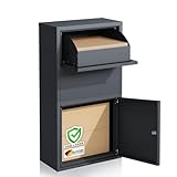 Floordirekt Briefkasten und Paketbox rostfrei und massiv, Paketbriefkasten XXL, Standbriefkasten modern, Paketkasten mit Zylinderschloss, Postbox Clement