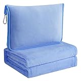 Kulamo Reisedecke für Flugzeug & Auto - Bürodecke mit weichem Kopfkissenbezug - Kompakte Flugzeugdecke 2 in 1 für Fernreisen für Frauen, Männer, Kinder - mit Hülle, Gepäckhülle, Rucksackclip