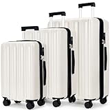 SHOWKOO Kofferset 3 Hartschale Erweiterbar Leicht 100% PC Haltbar Reisekoffer Trolley Handgepäck Sets mit TSA Schloss und 360° 4 Rollen (M L XL -Weiß)