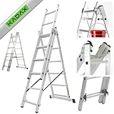 KADAX Multifunktionsleiter aus Aluminium, 6-stufige Anlegeleiter, bis 150 kg, Mehrzweckleiter mit Haken, Schiebeleiter