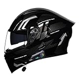 Motorradhelm mit Bluetooth Klapphelm Integralhelm Fullface Helm Sturzhelm mit Doppelvisier Sonnenblende DOTECE-geprüft Rollerhelm Anti-UV für Damen Herren Erwachsene-Schwarz 3,M=57~58cm