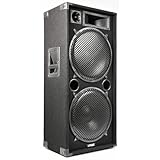 MAX MAX215 Passive PA Lautsprecher, 2000 Watt Partybox mit Griffe, 2 x 15 Zoll Doppel-Tieftöner, Passiv, DJ Party Lautsprecher, Disco Lautsprecherbox, Schwarz
