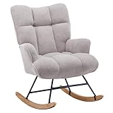 XH.Easy Go Schaukelstuhl Stillsessel Schaukelsessel mit Armlehnen Gepolsterter Schwingsessel Stillstuhl Sessel Relaxsessel für Wohnzimmer Schlafzimmer Babyzimmer, Bis 120 kg Belastbar, Grau