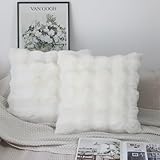 NIULAA 2er Set Deko Kissenbezug 50x50 Creme Weiß Weich Kunstpelz Kissenbezüge Flauschig Luxus Plüschkissen Quadratisch Kissenhülle Pelz Dekokissen Sofakissen Aesthetic Kuschelig Kissen