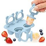 CLDY 4 Mulden Eisformen Baby Silikon, Kinder Eisförmchen Popsicle Formen, Enthält 4 Stäbchen, BPA-Frei, Lebensmittelecht, leicht zu reinigen, ideal für Fruchtpüree & Muttermilch (Blau)