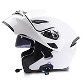 XYLGJYT Modularer Motorrad-Bluetooth-Helm DOT/ECE-geprüft,Integrierter Motorradhelm mit doppeltem Visier, Belüftung, abnehmbarem Innenfutter, Scooter Fahrradhelme für Männer Damen,F-XL(61~62cm)
