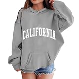 XIAOYUER Hoodie Teenager Mädchen Sweatshirt mit Kapuze Buchstabenmuster Kapuzenpullover Oversized Pullover Locker Casual Y10K Top Elegante Oberteile Lässig Basic Longshirt Lässig Sweatshirt