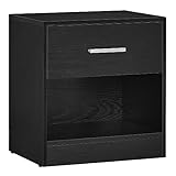 VASAGLE Nachttisch, Beistelltisch, mit Schublade, Griff, offenes Fach, Couchtisch, für Schlafzimmer, Wohnzimmer, klassikschwarz LET619T56