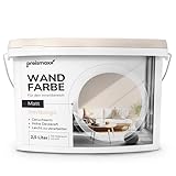 Preismaxx Profiweiß Wandfarbe beige 2,5L, hohe Deckkraft, Dispersionsfarbe innen, Innenwandfarbe Raumfarbe perlbeige deckend, Deckkraftklasse 2, matt Innenfarbe Profi Qualität
